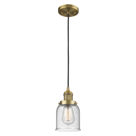 Innovations Lighting Small Bell Vintage Dimmable Led 5" Brushed Brass Mini Pendant With Seedy Glass 201C-BB-G54-LED